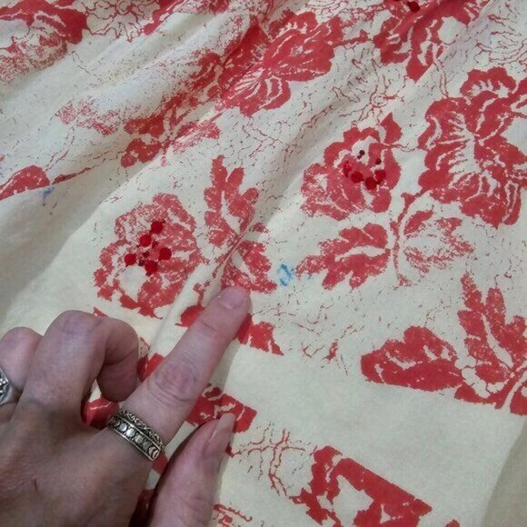 Free People ✦ Pleated Floral Midi Skirt ✦ Beige Cotton Red Print Size 2 - Picture 8 of 11